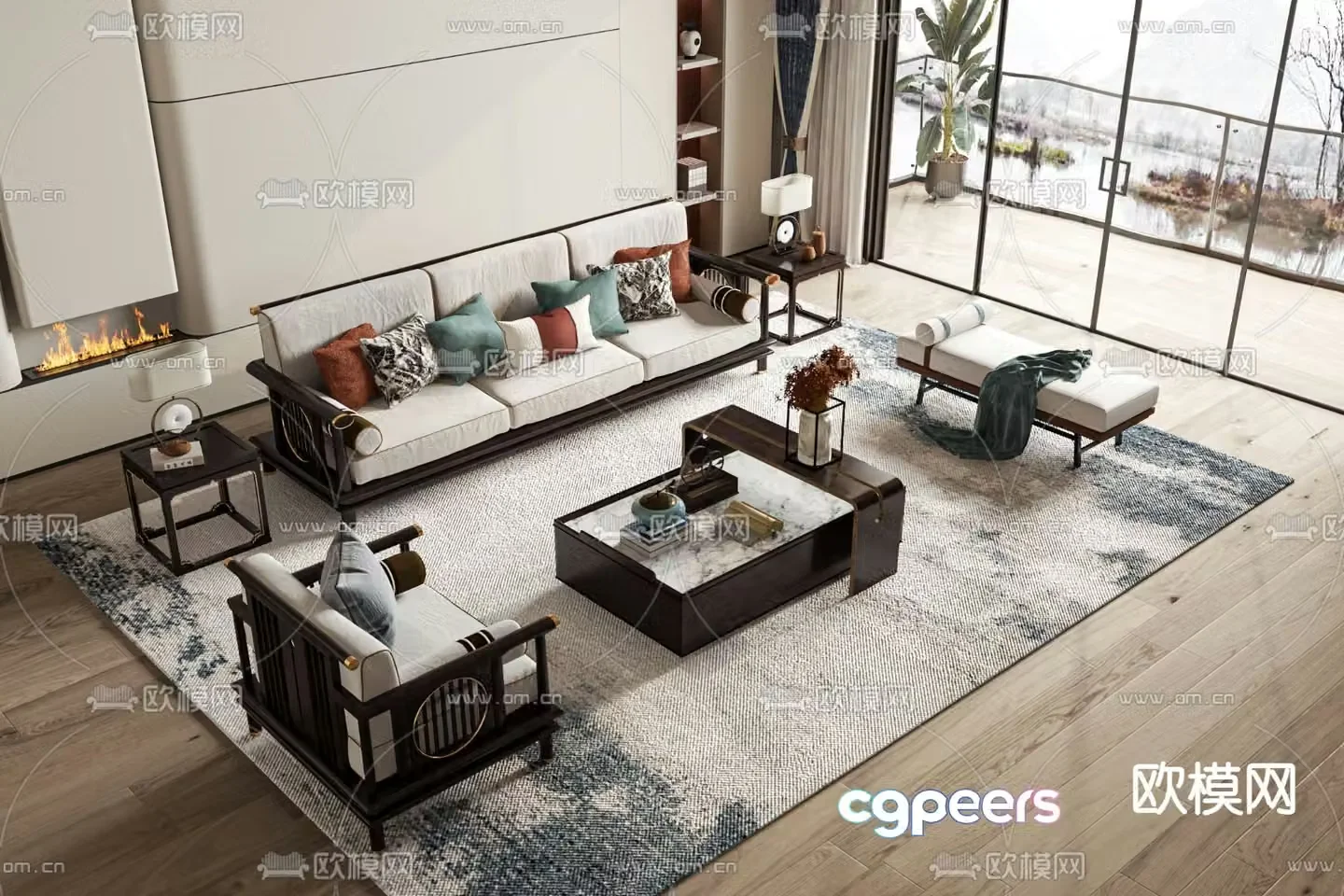 New Chinese style modular sofa 3d model