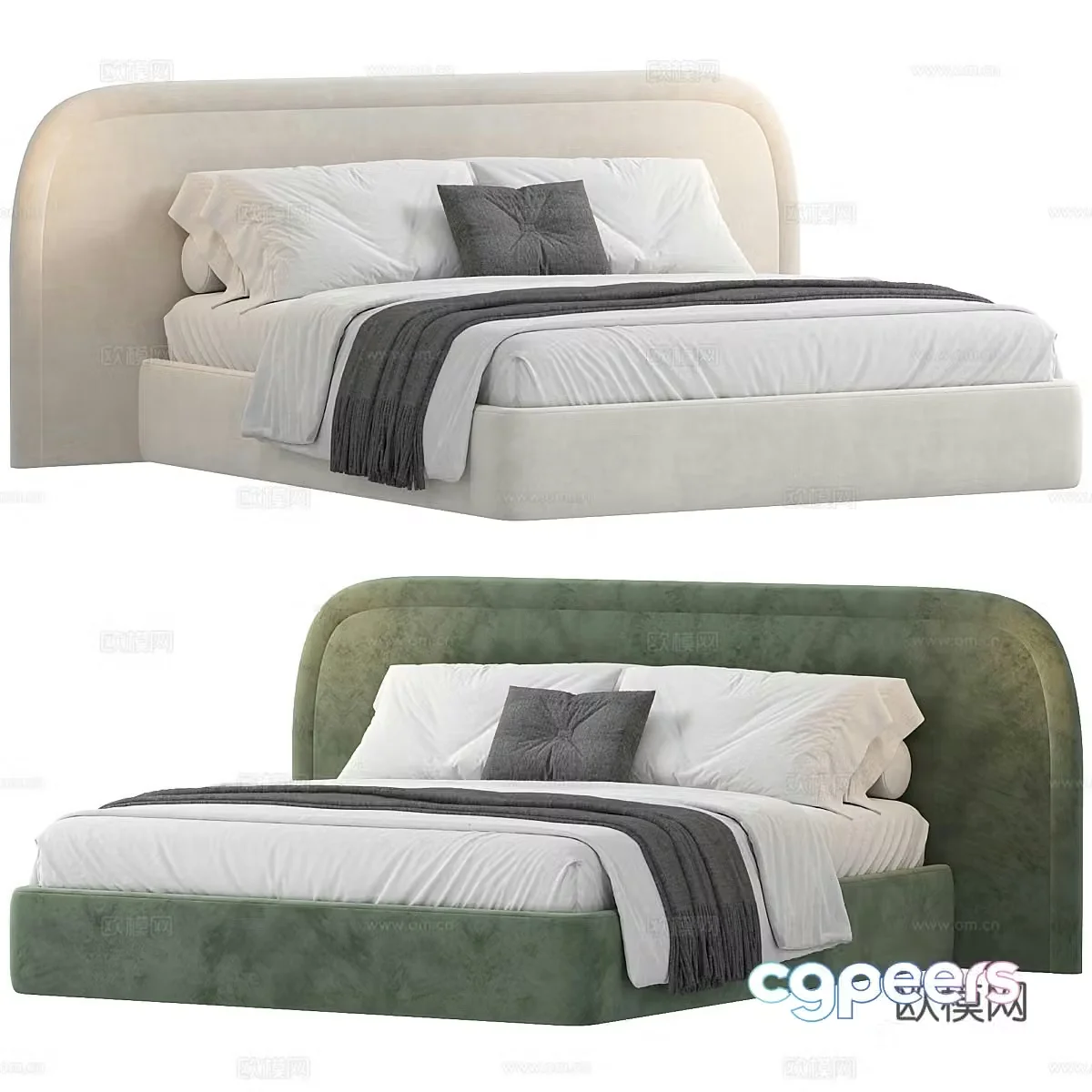 Modern cream style fabric double bed 3d model