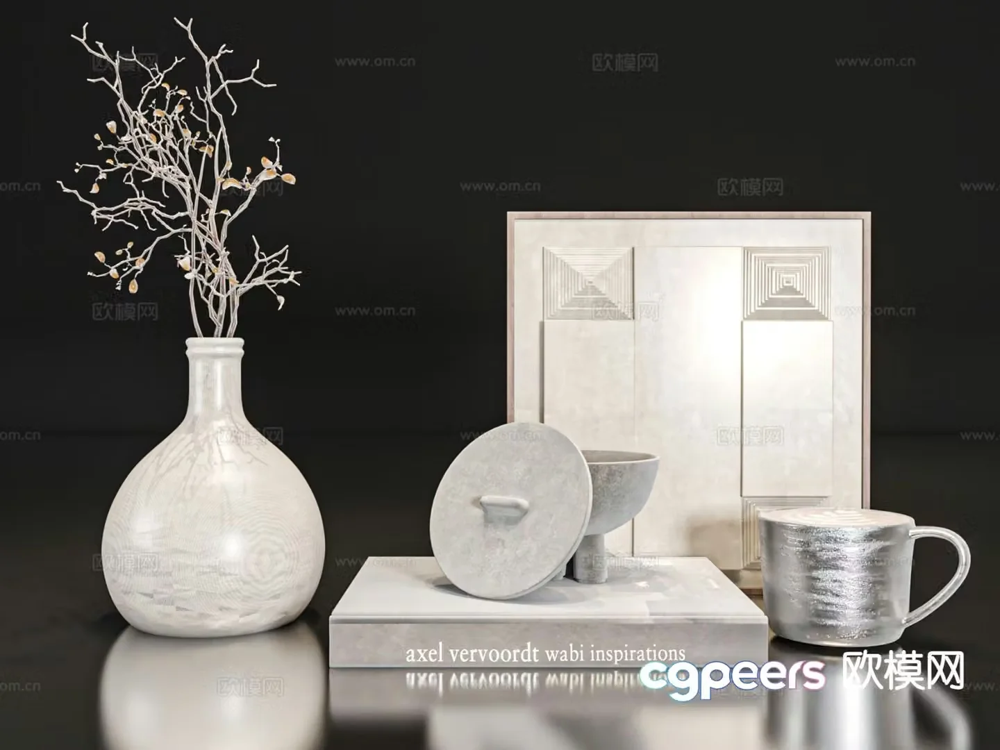 Wabi-sabi ornaments vase book photo frame 3D model