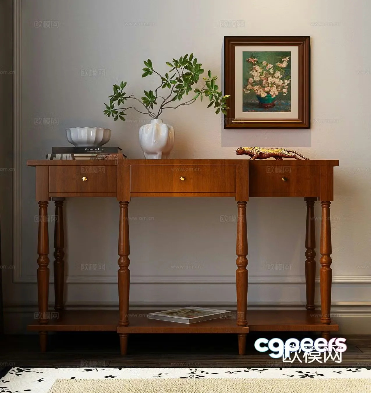 American style end view table 3D model