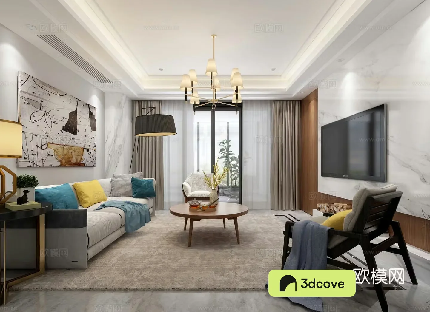 Modern living and dining room sofa decorative painting TV cabinet chandelier cabinet
