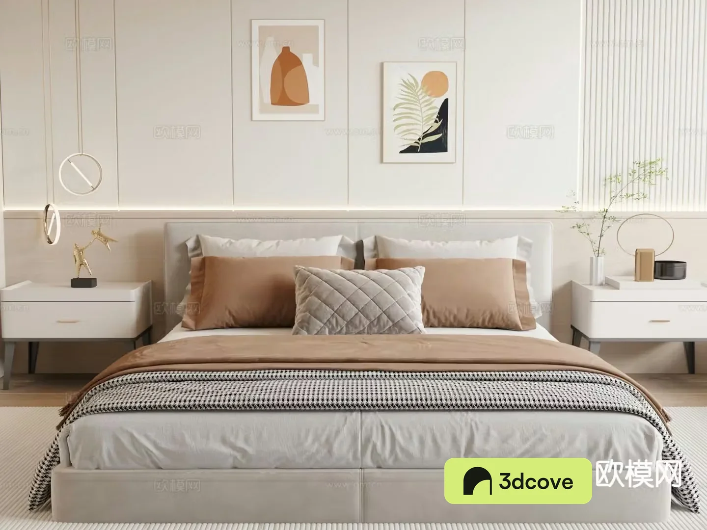 Modern double bed fabric bed