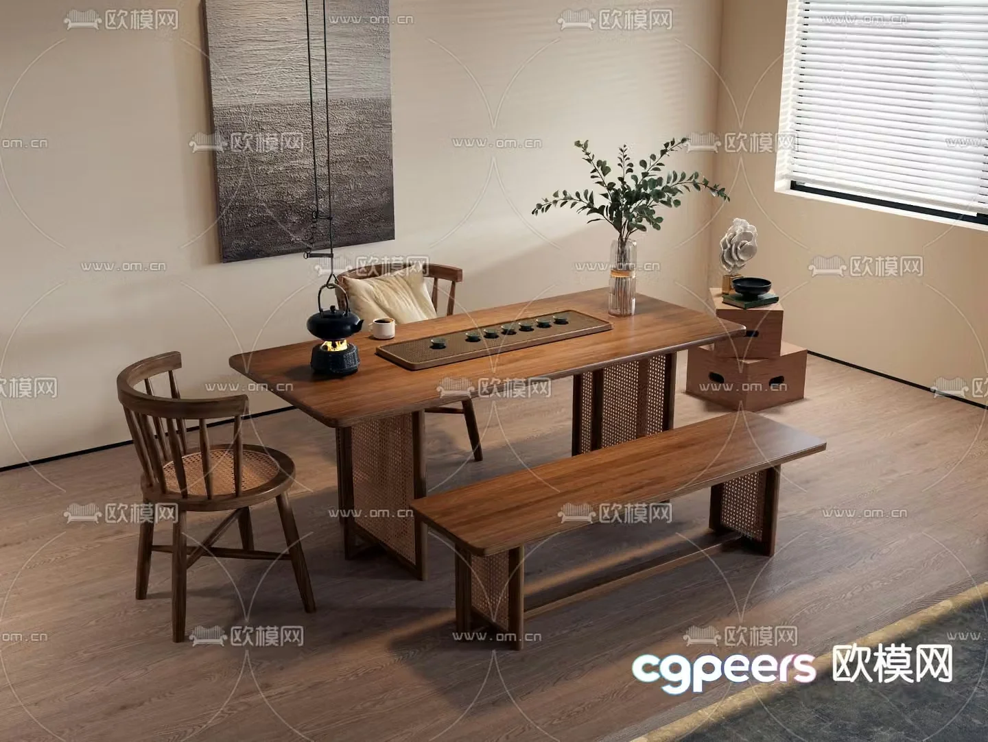 Wabi-sabi style tea table and chair 3d model