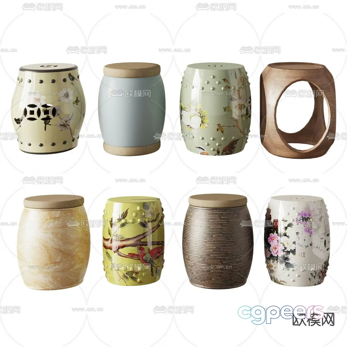 New Chinese style stool round stool low stool 3d model