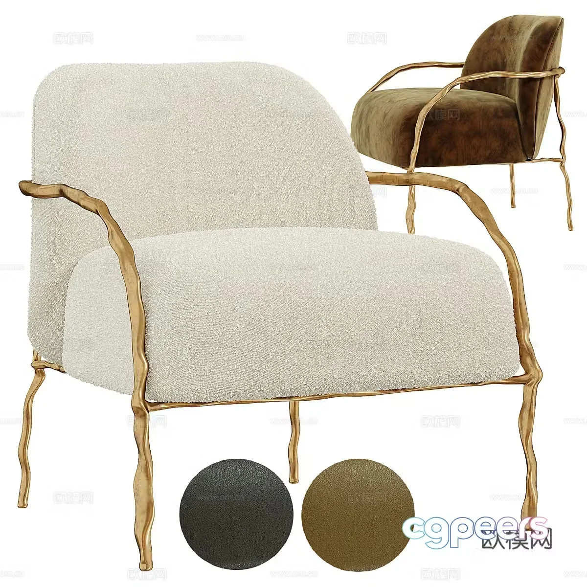 Modern light luxury fabric leather armchair 3d model
