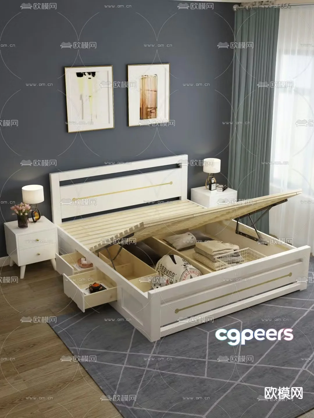 Modern bed box double bed 3d model