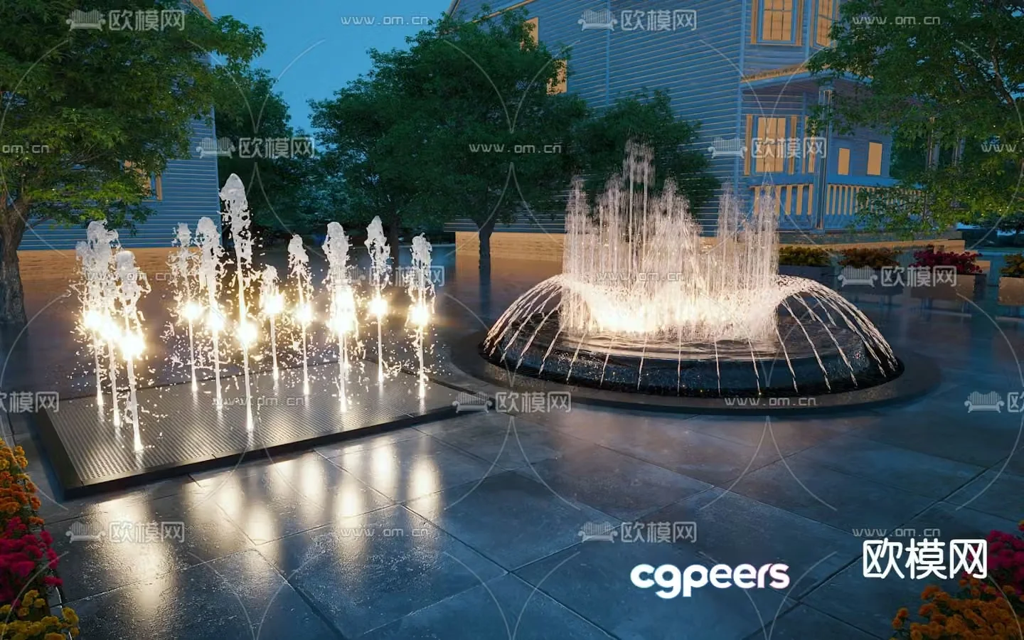 Glowing fountain dry spray fountain sketch 3d model
