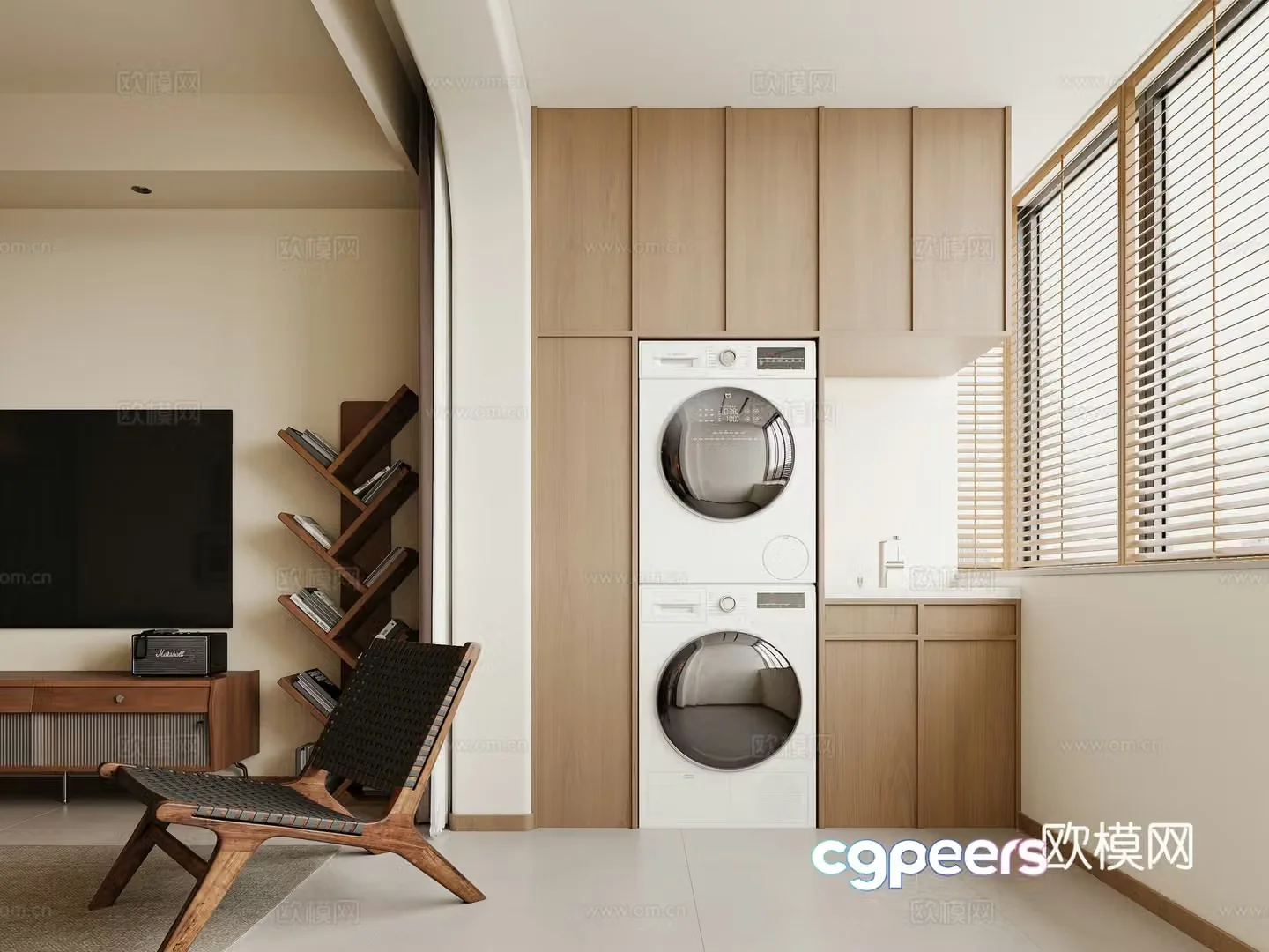 Middle-aged balcony Middle-aged balcony cabinet Washing cabinet Washing and drying set Bone line cabinet Medium-aged single chair 3D model