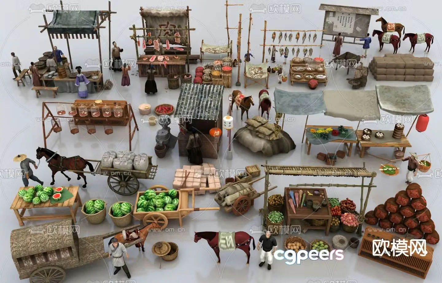 Ancient shop snack stall fruit stall 3D model