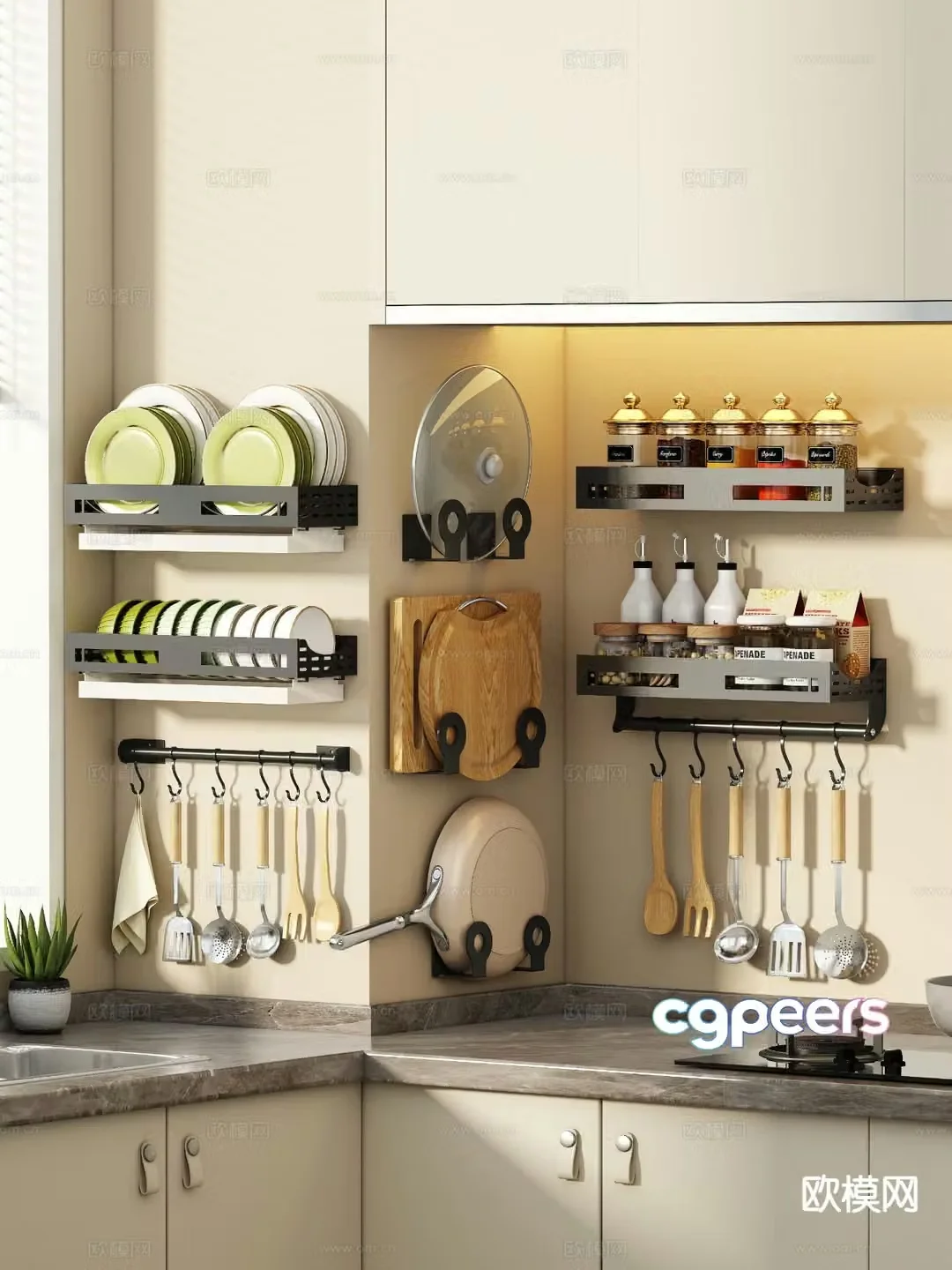 Kitchen wall hanging shelf 3d model