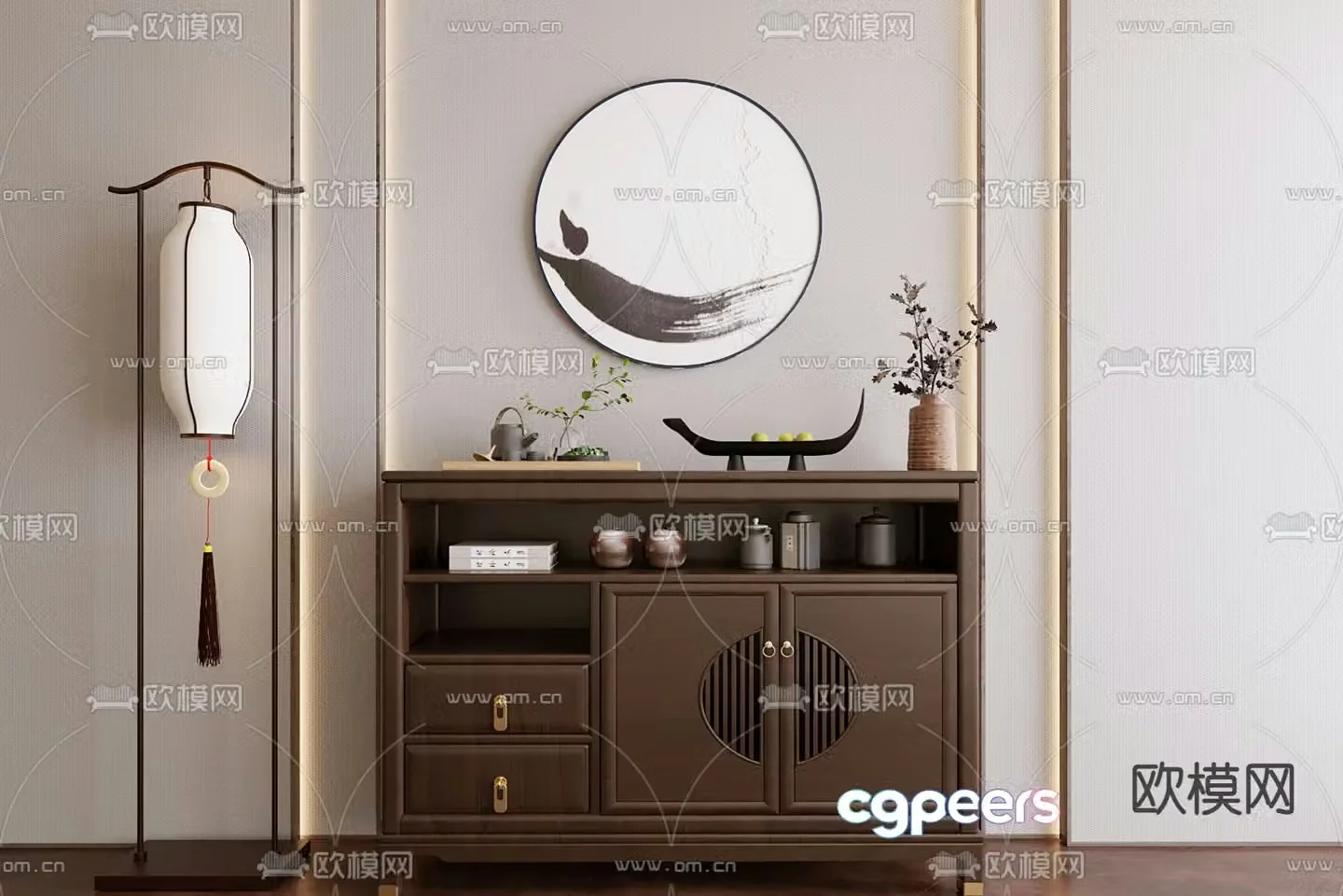 New Chinese style entrance cabinet end view cabinet 3D model