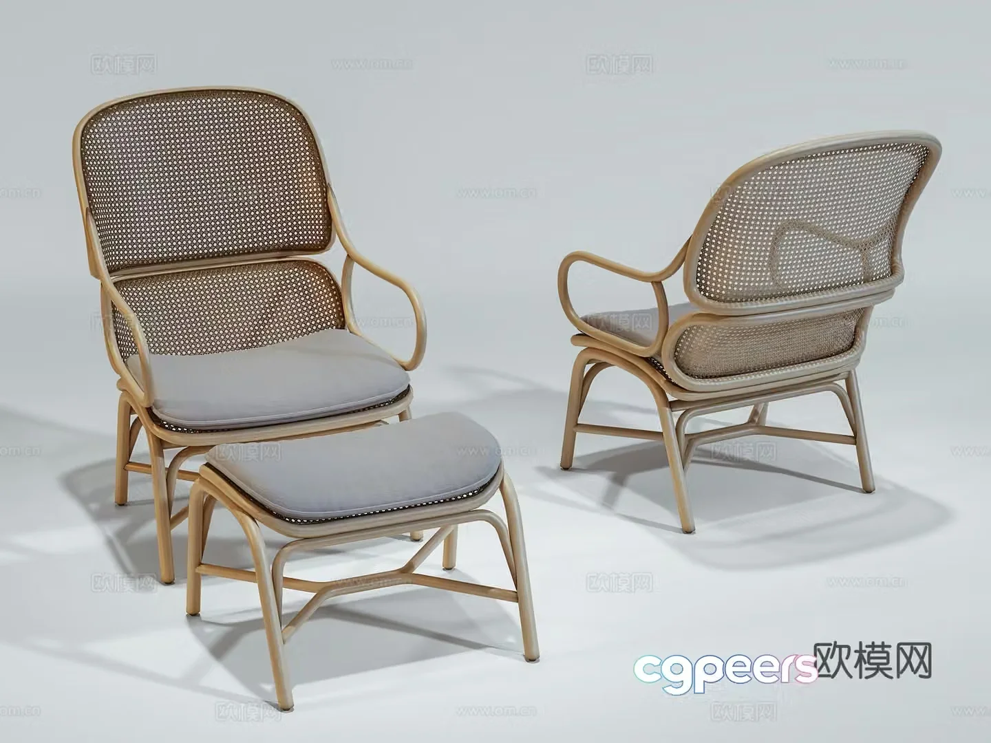 American rattan leisure chair outdoor leisure chair pedal dining chair book chair 3d model