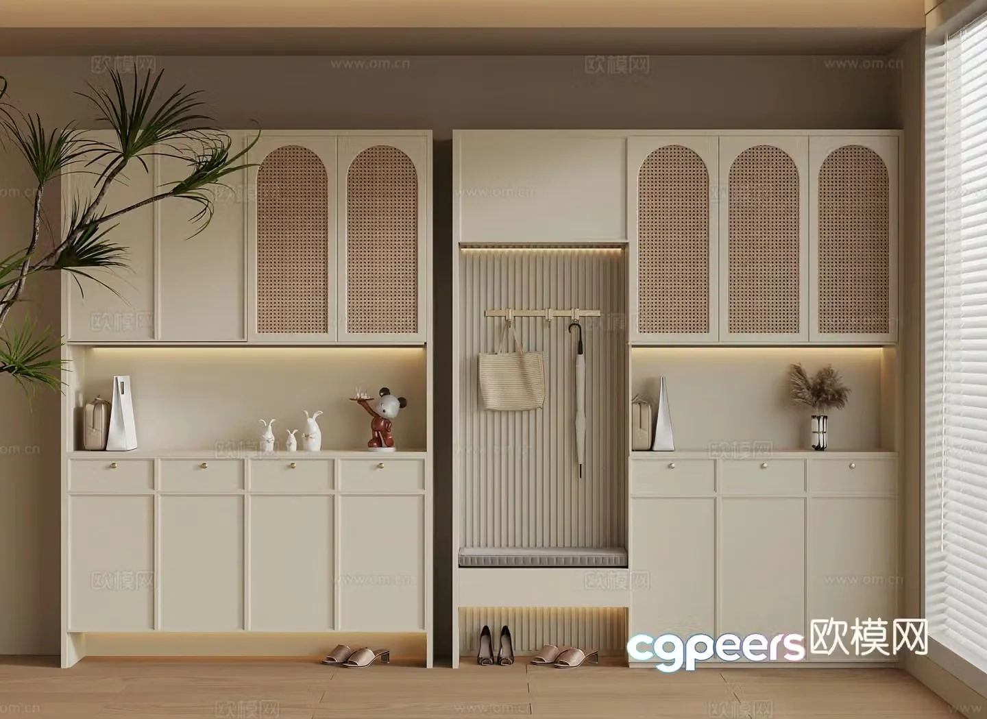 French cream style shoe cabinet 3d model
