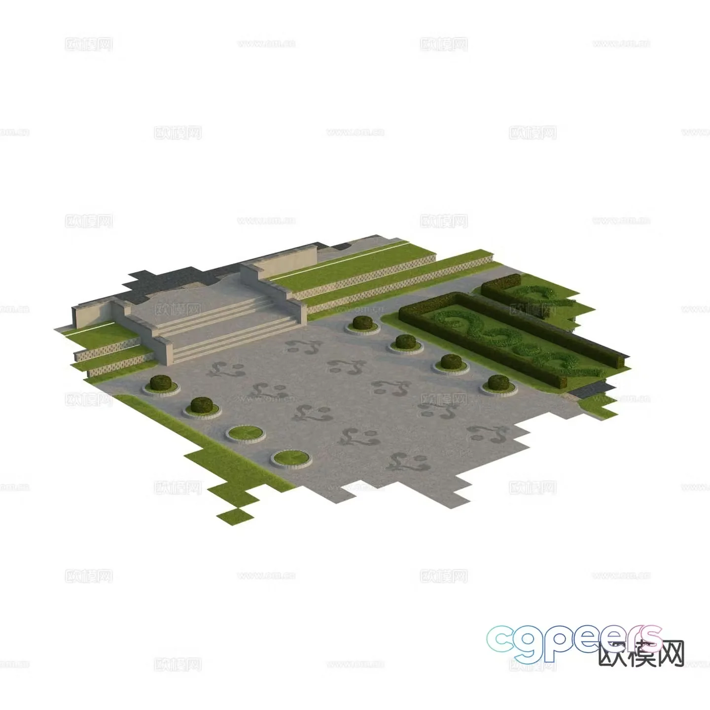 Road module lawn grass steps 3d model