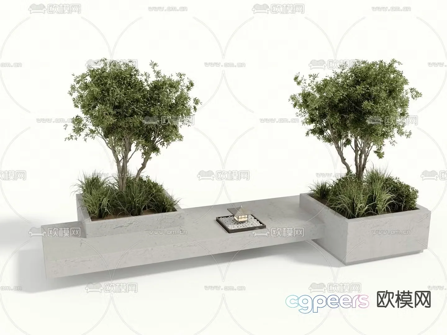 Outdoor plant sketch cement bench 3d model