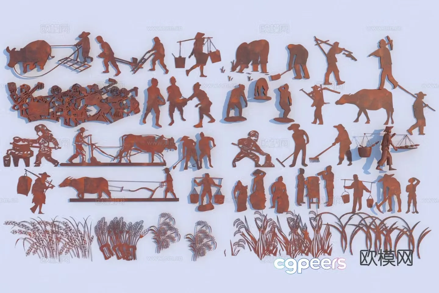Modern sculpture sketch 3D model of labor figure silhouette