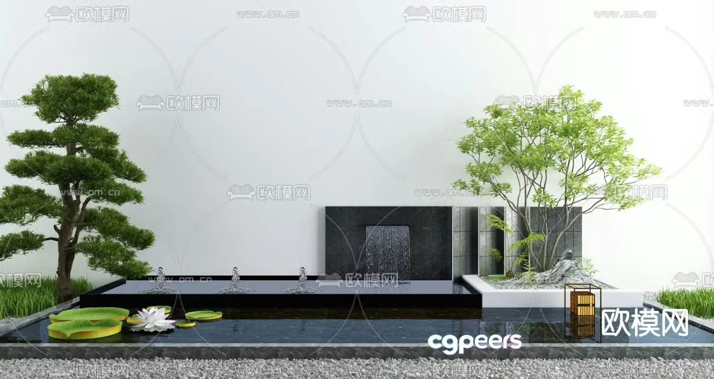 Courtyard landscape sketch fountain sketch 3D model