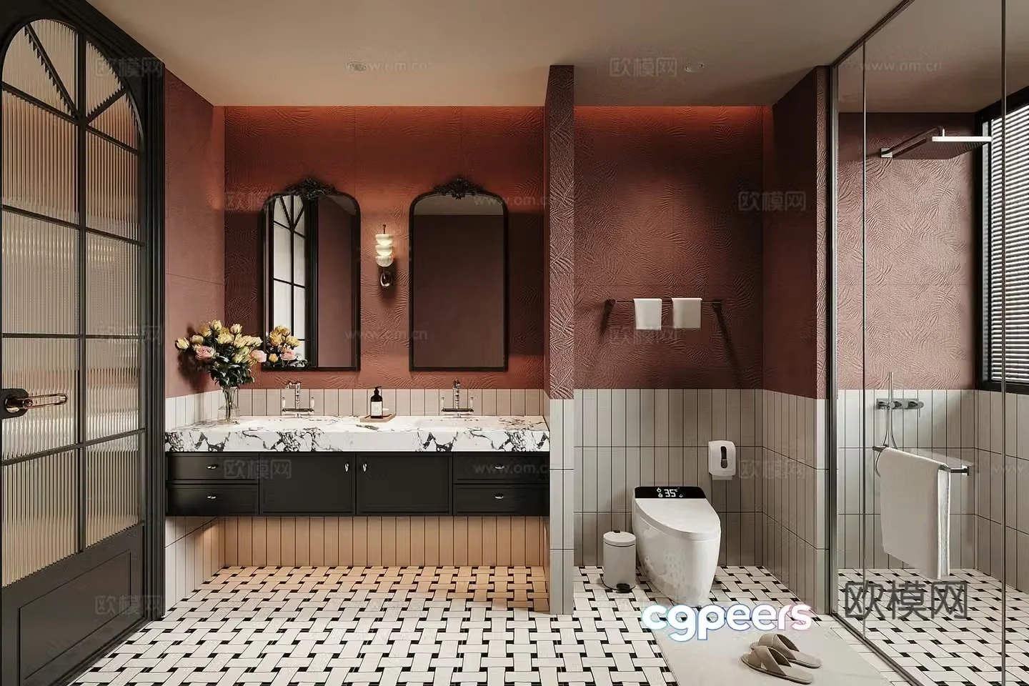 French bathroom bathroom cabinet toilet bathtub 3d model