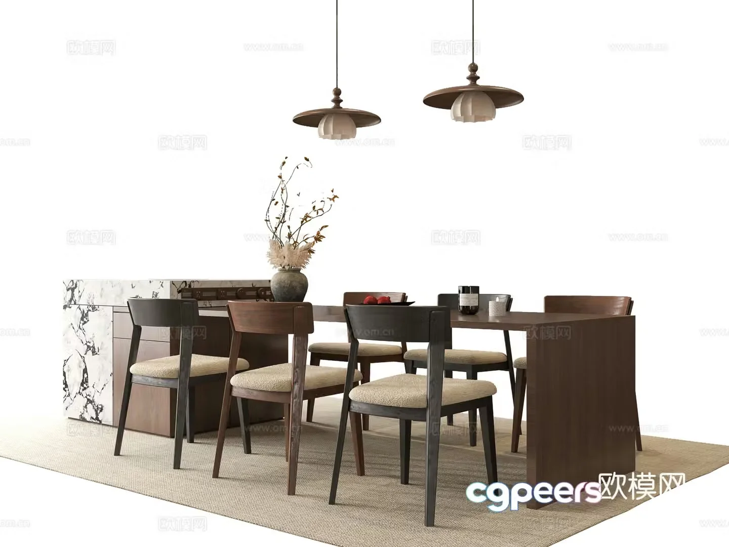 Medium style dining table and chair 3D model