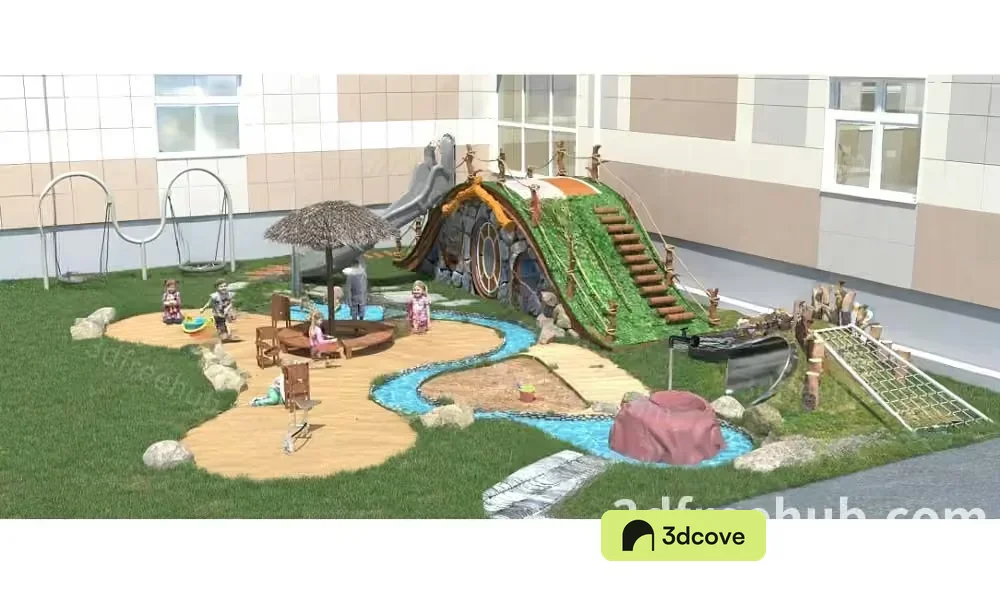 A 3D Rendering Of A Playground