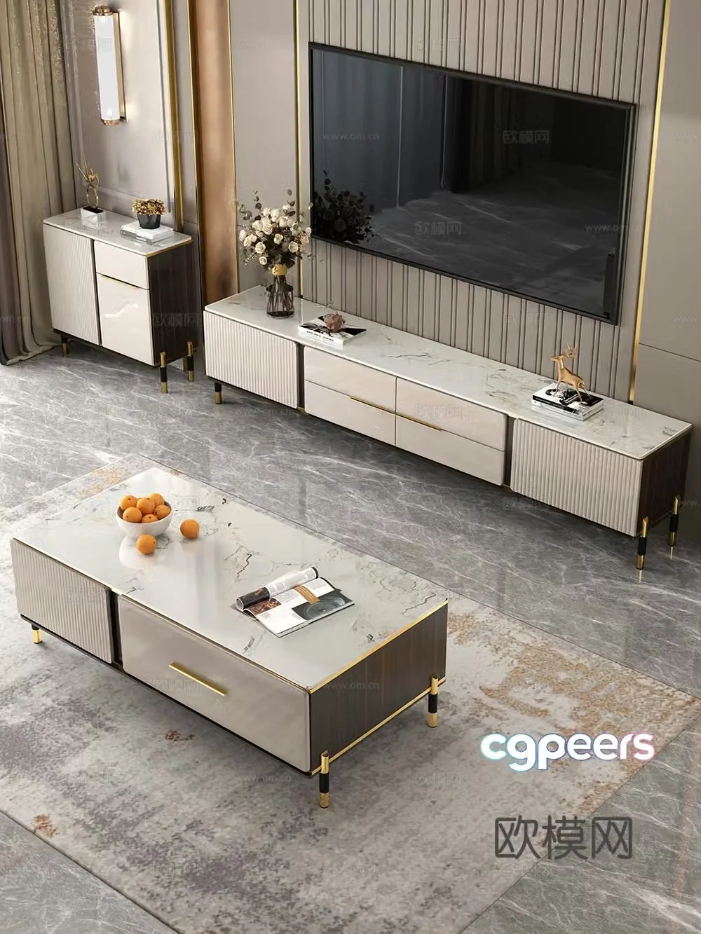 Light luxury living room coffee table TV cabinet coffee table TV cabinet combination decoration 3D model