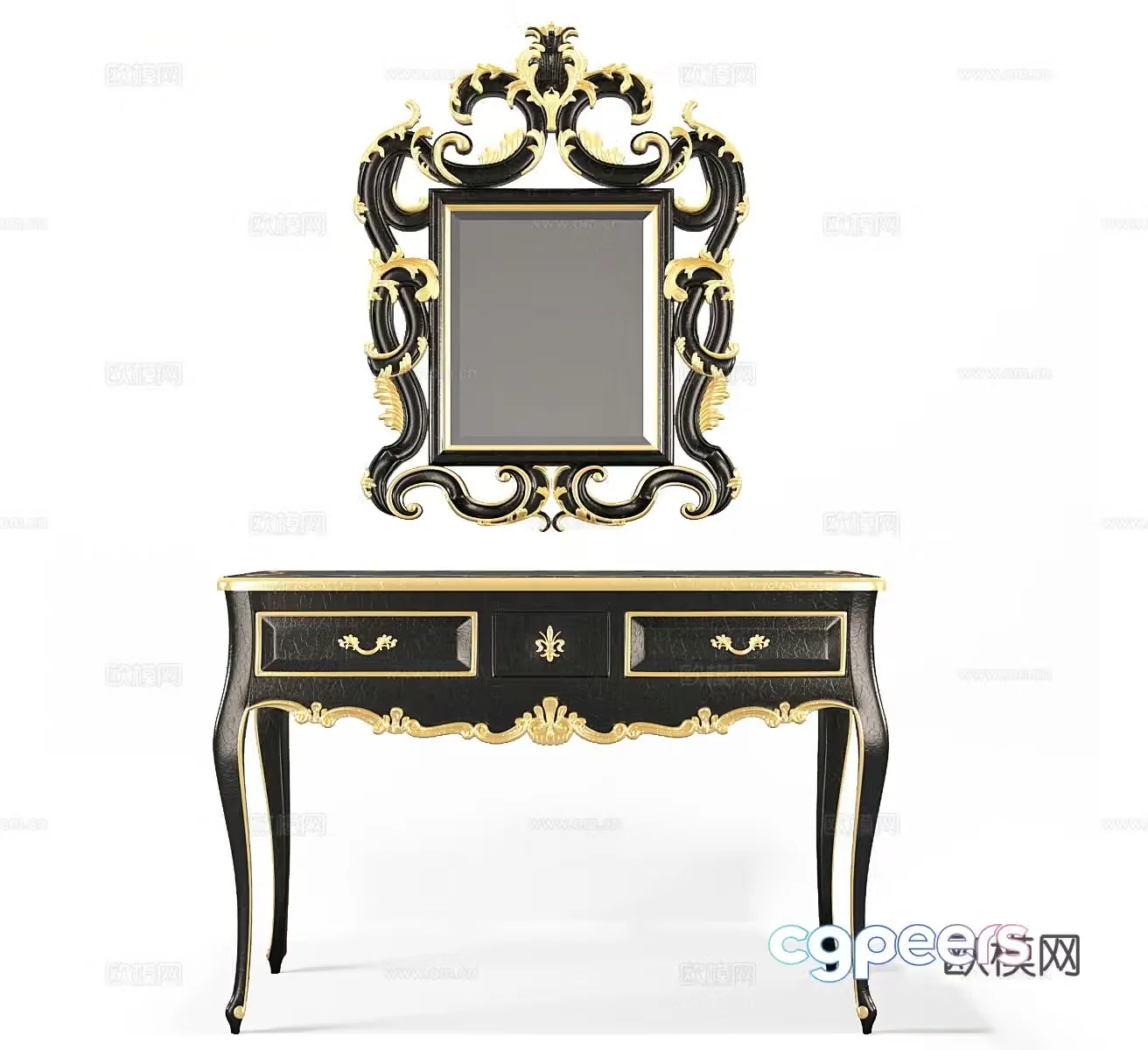 American solid wood dressing cabinet dressing table European dressing cabinet Simple European dressing cabinet French dressing cabinet 3D model
