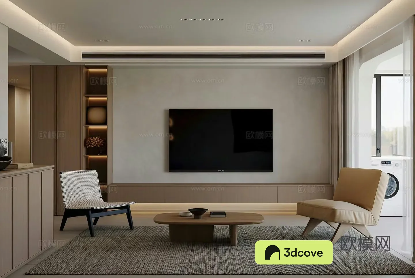 Wasabi Living Room TV Background Wall Leisure Chair Side Chair Side Chair Side Chair Single Chair Living and Dining Room 3D Model