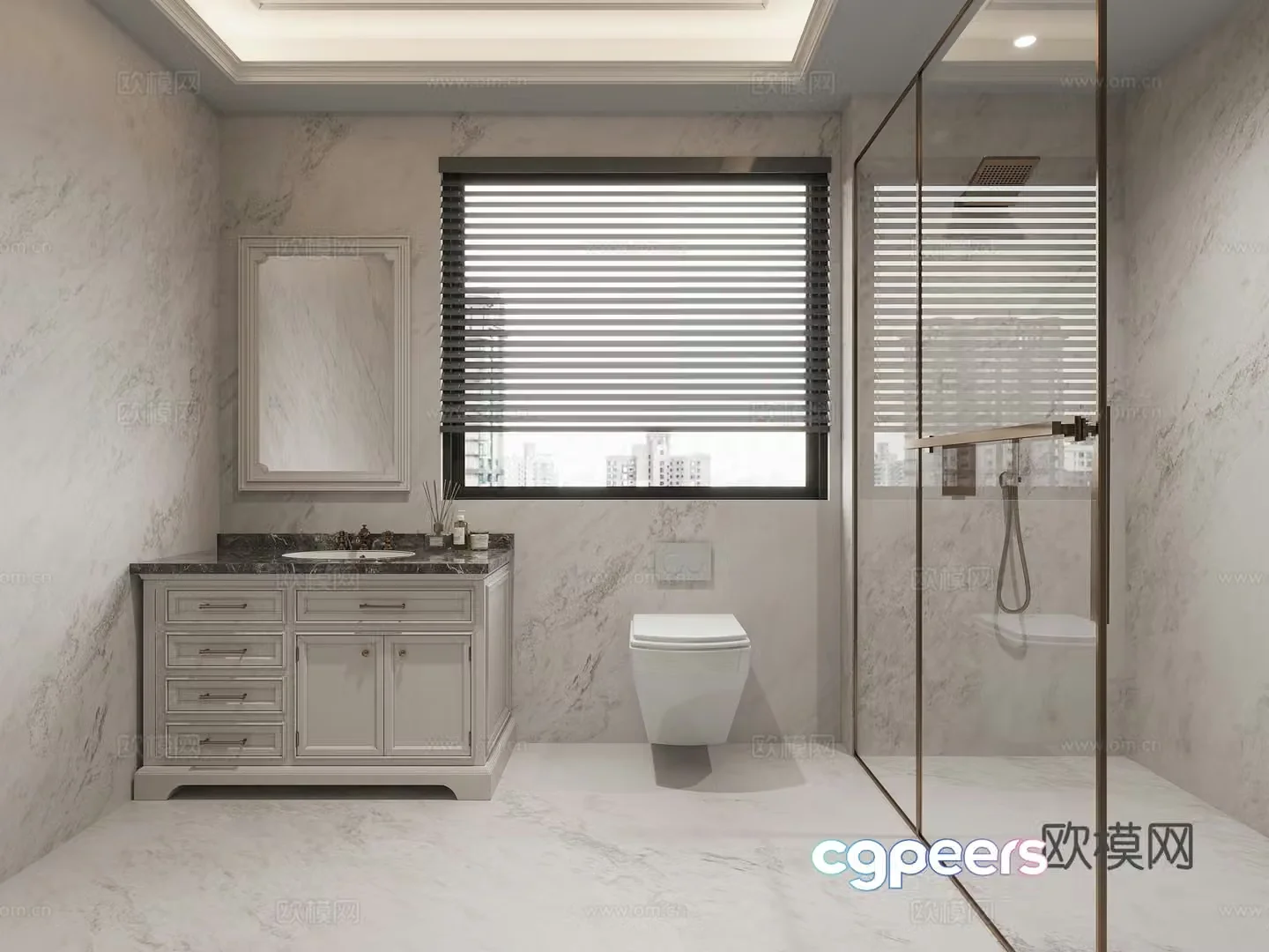 Modern European style bathroom dry and wet bathroom 3D model
