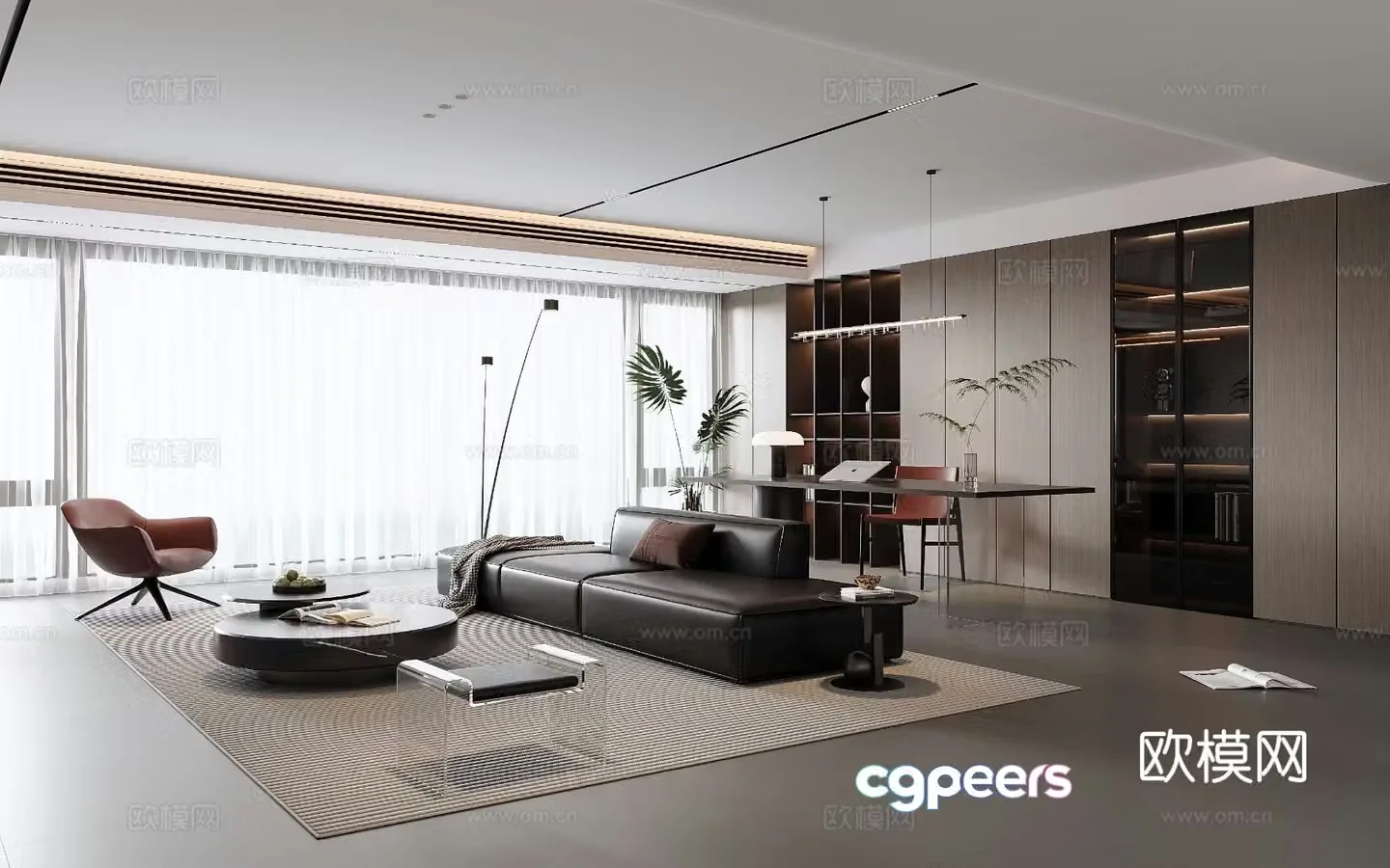 Italian home living room horizontal hall Italian sofa coffee table Italian bookcase Italian carpet 3D model
