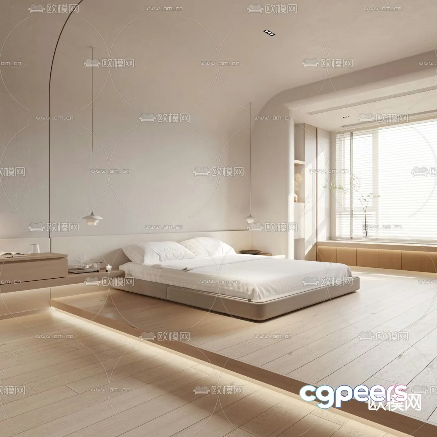 Log style double bed suspended bed 3d model