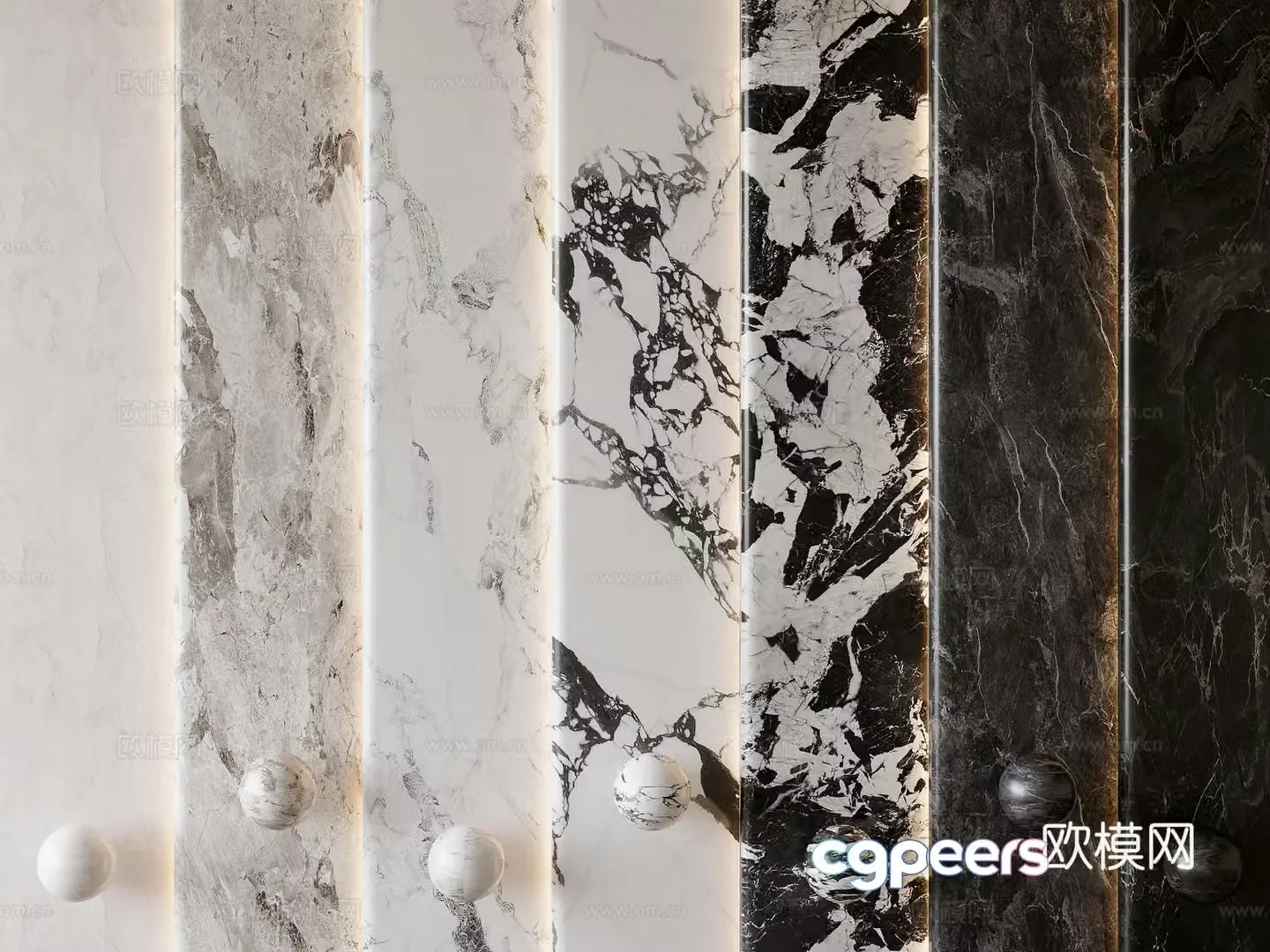 Modern marble wainscoting wall panel Bulgari jazz white fish belly white Pandora 3d model