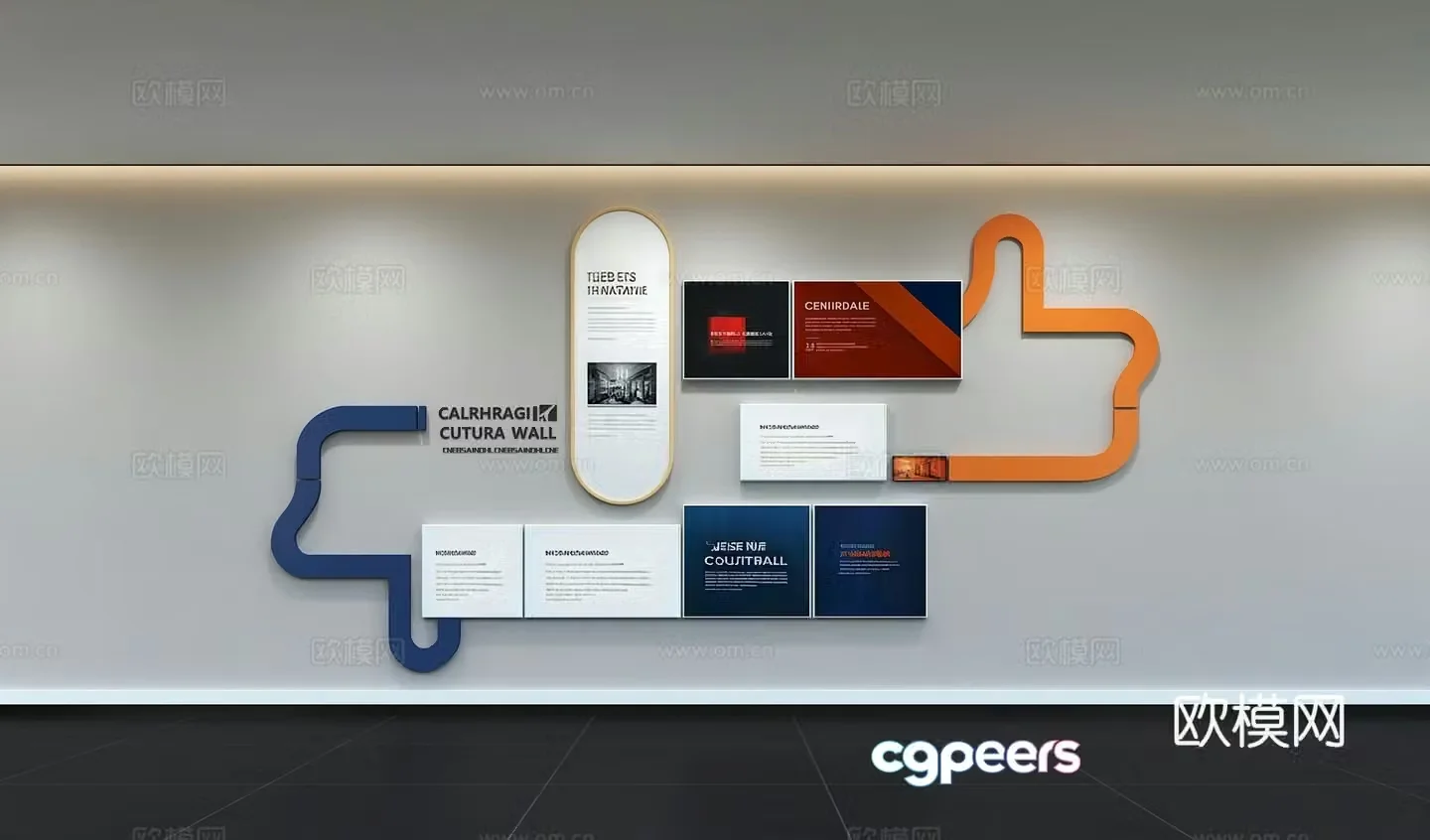 Modern corporate culture wall Office background wall Corridor Promotional column Slogan Slogan Corporate style 3D model