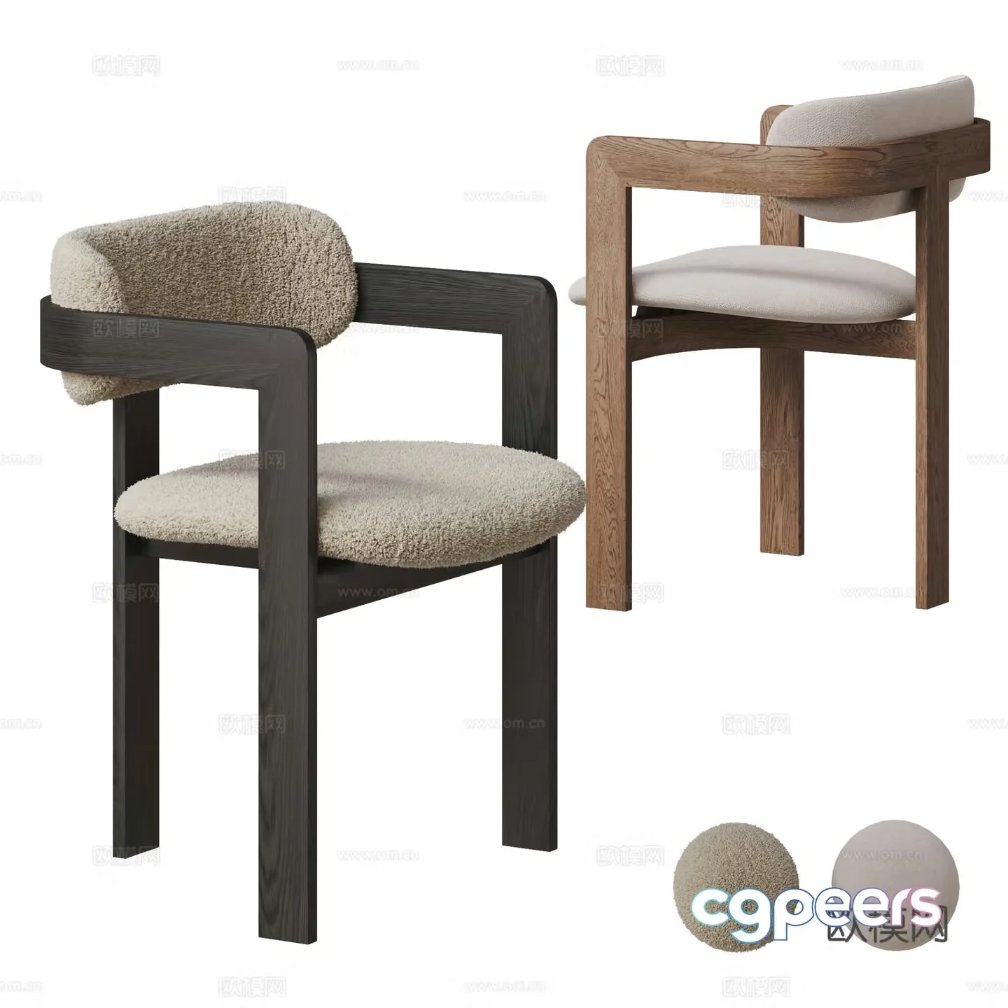 Wasabi Medium Style Dining Chair Combination Lambmere Dining Chair Solid Wood Single Chair Fabric Dining Chair Plush Single 3D Model