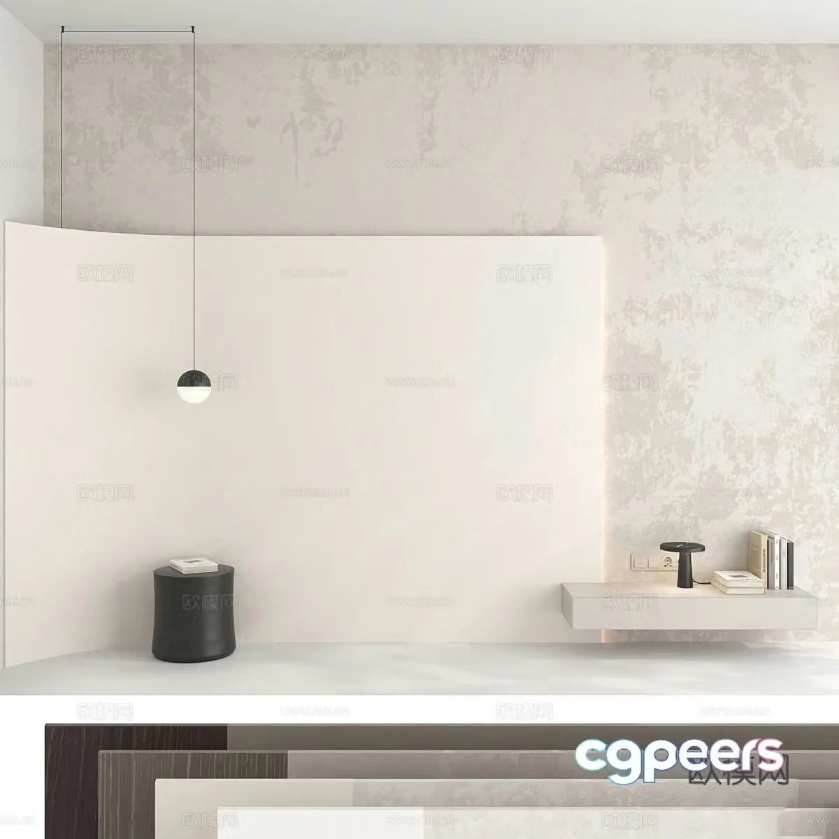 Modern Italian minimalist bedside background wall 3d model