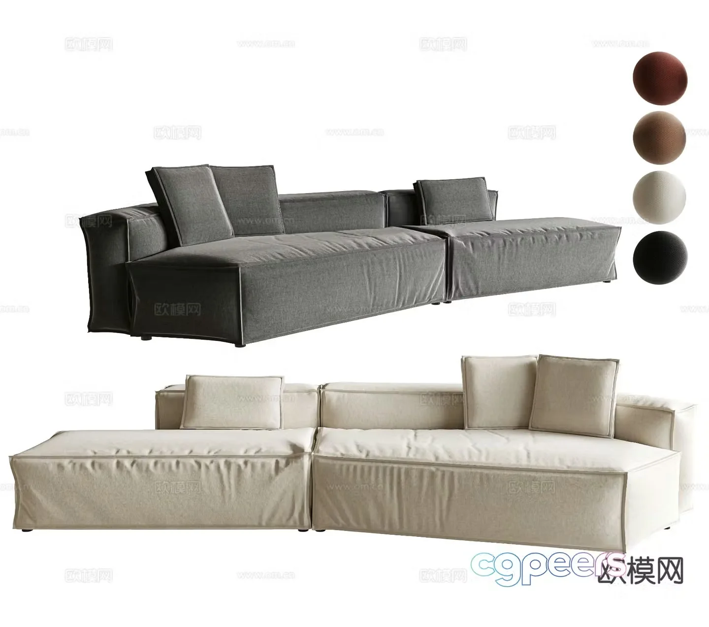 Modern multi-seat sofa angled sofa modular sofa 3d model