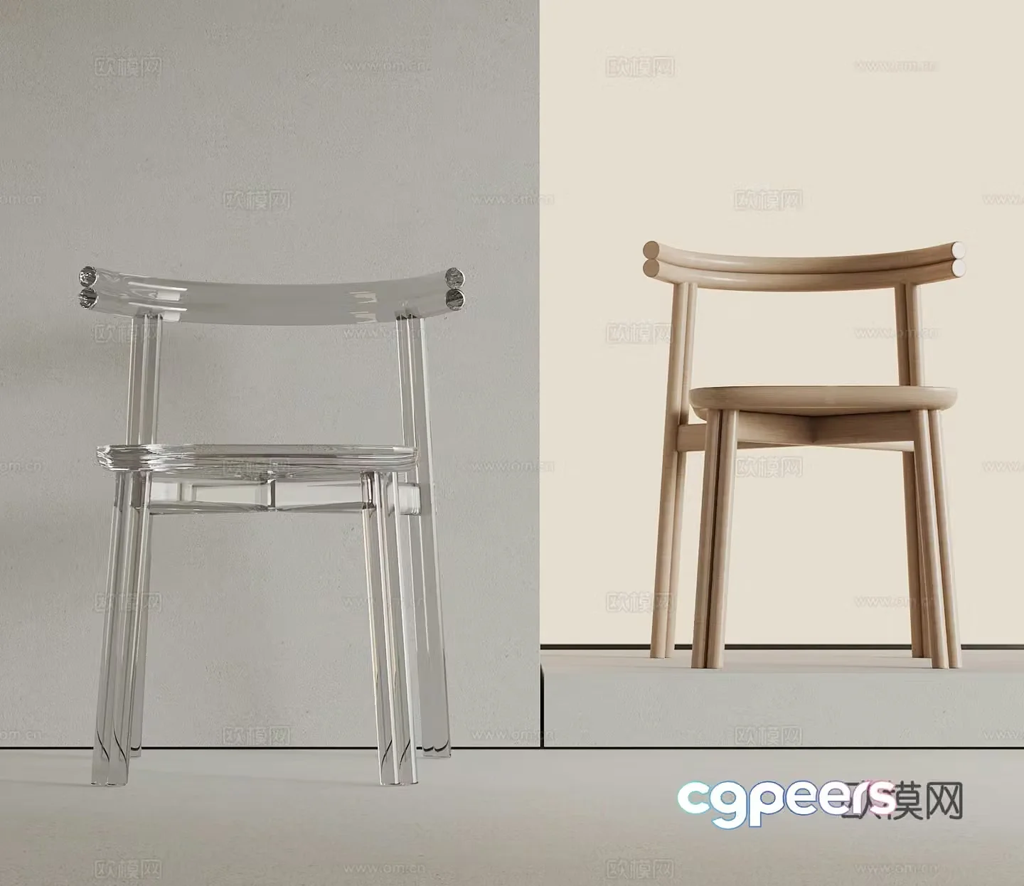 Modern dining chair Solid wood dining chair Transparent chair 3d model