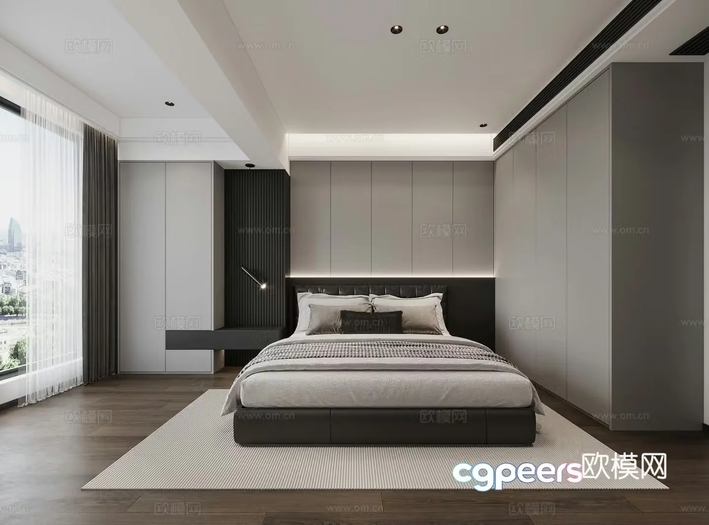 Modern black white and gray bedroom 3d model