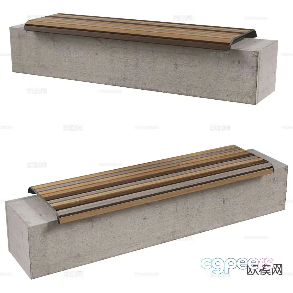 MmcitÃ© public seating bench outdoor bench 3d model