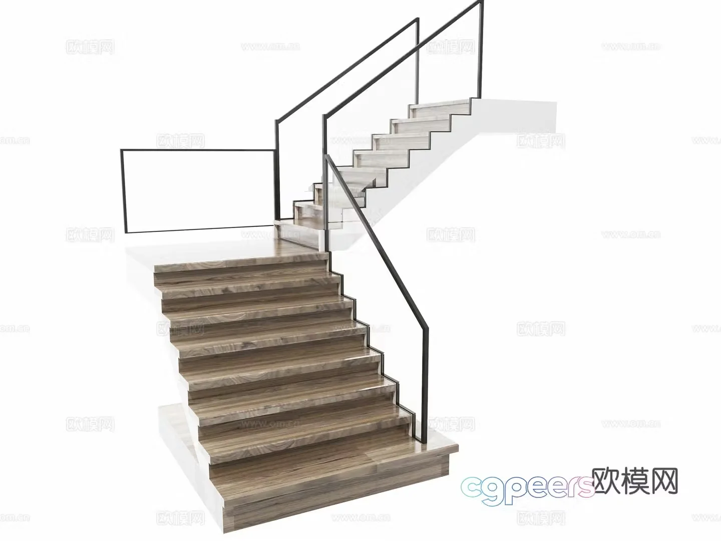 Modern glass handrail staircase 3d model