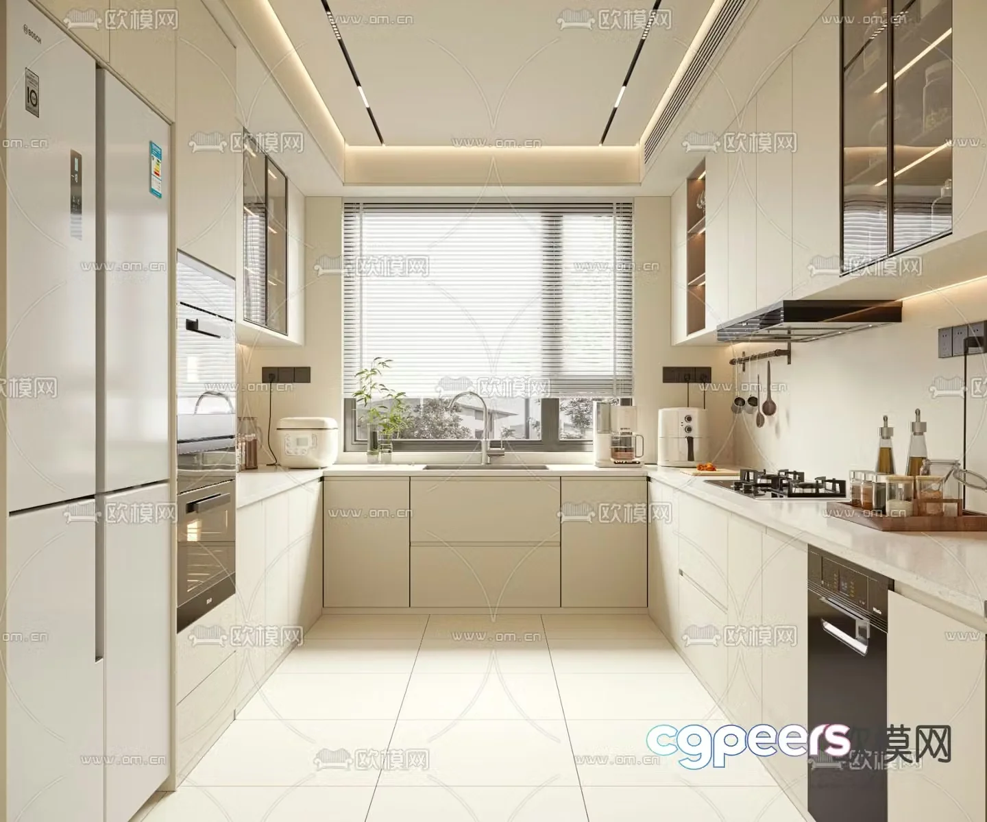 Creamy Kitchen Cabinet 3D Model