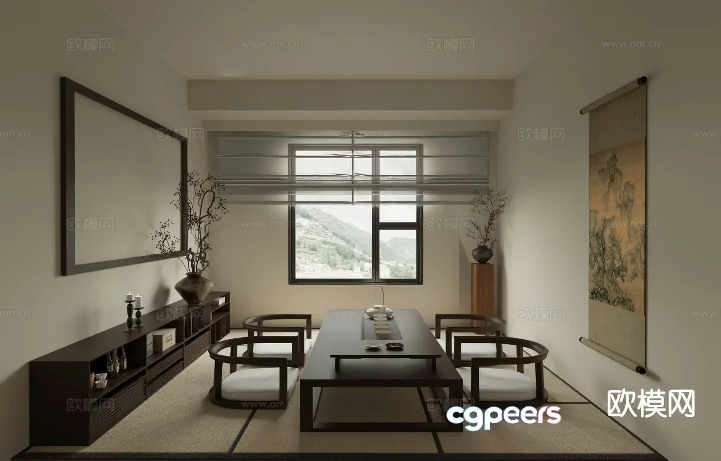 Song-style aesthetic teahouse new Chinese-style teahouse tatami 3D model