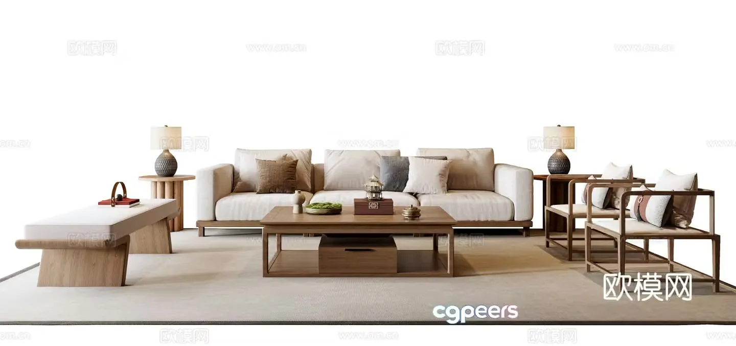New Chinese style modular sofa 3d model