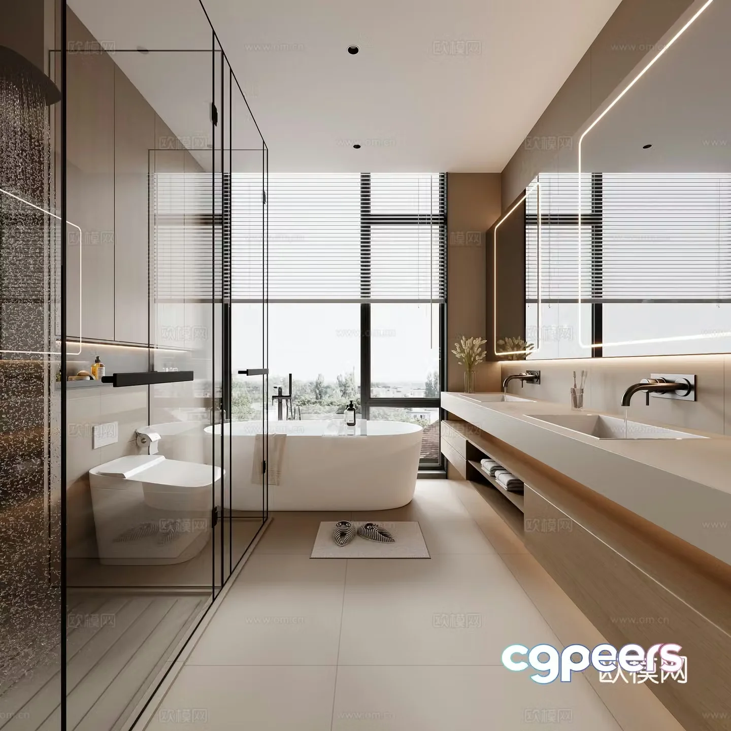 Creamy style bathroom 3d model