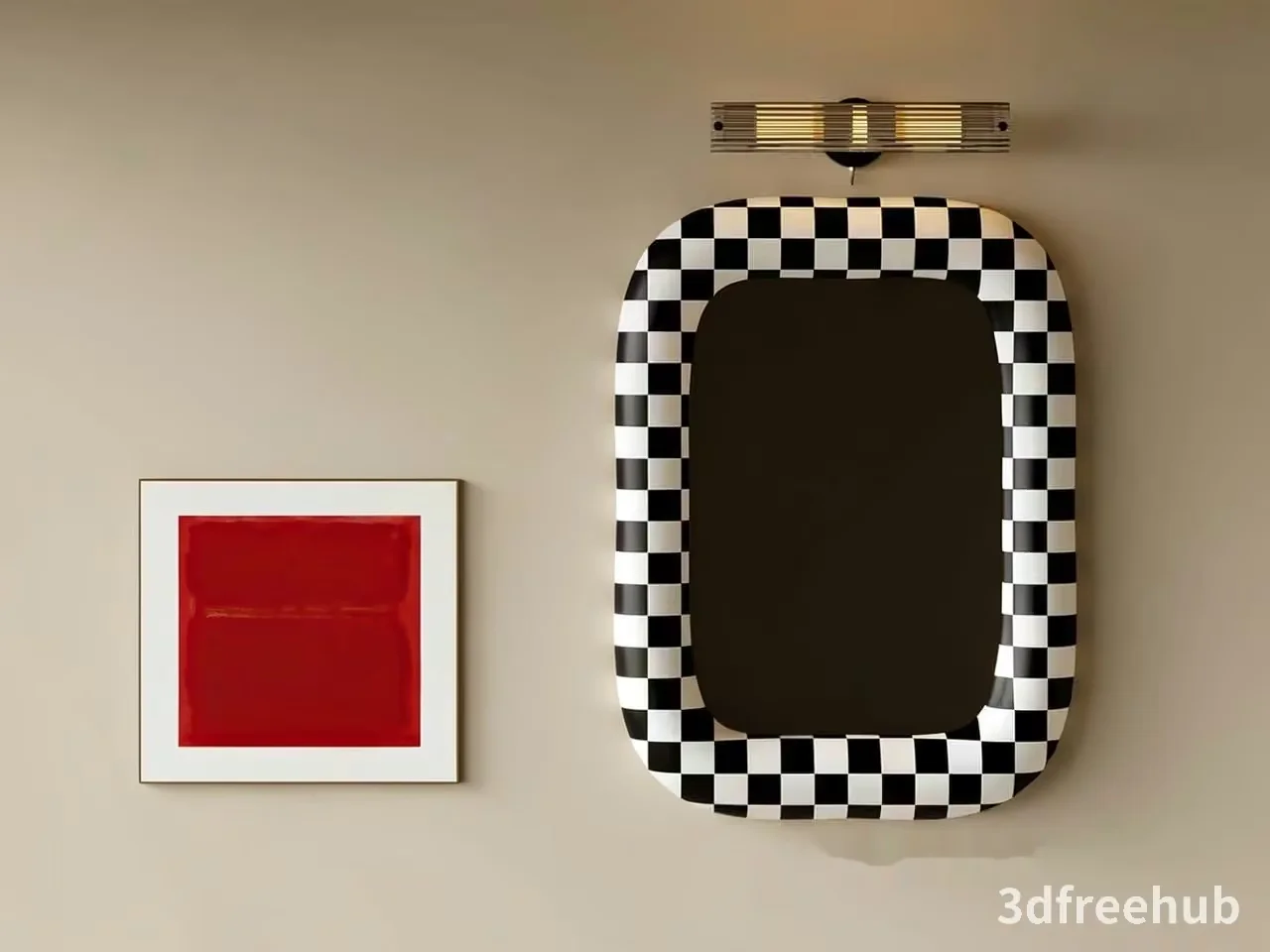 A Mirror With A Checkered Frame 3D Model – 21587 – VRAY Render