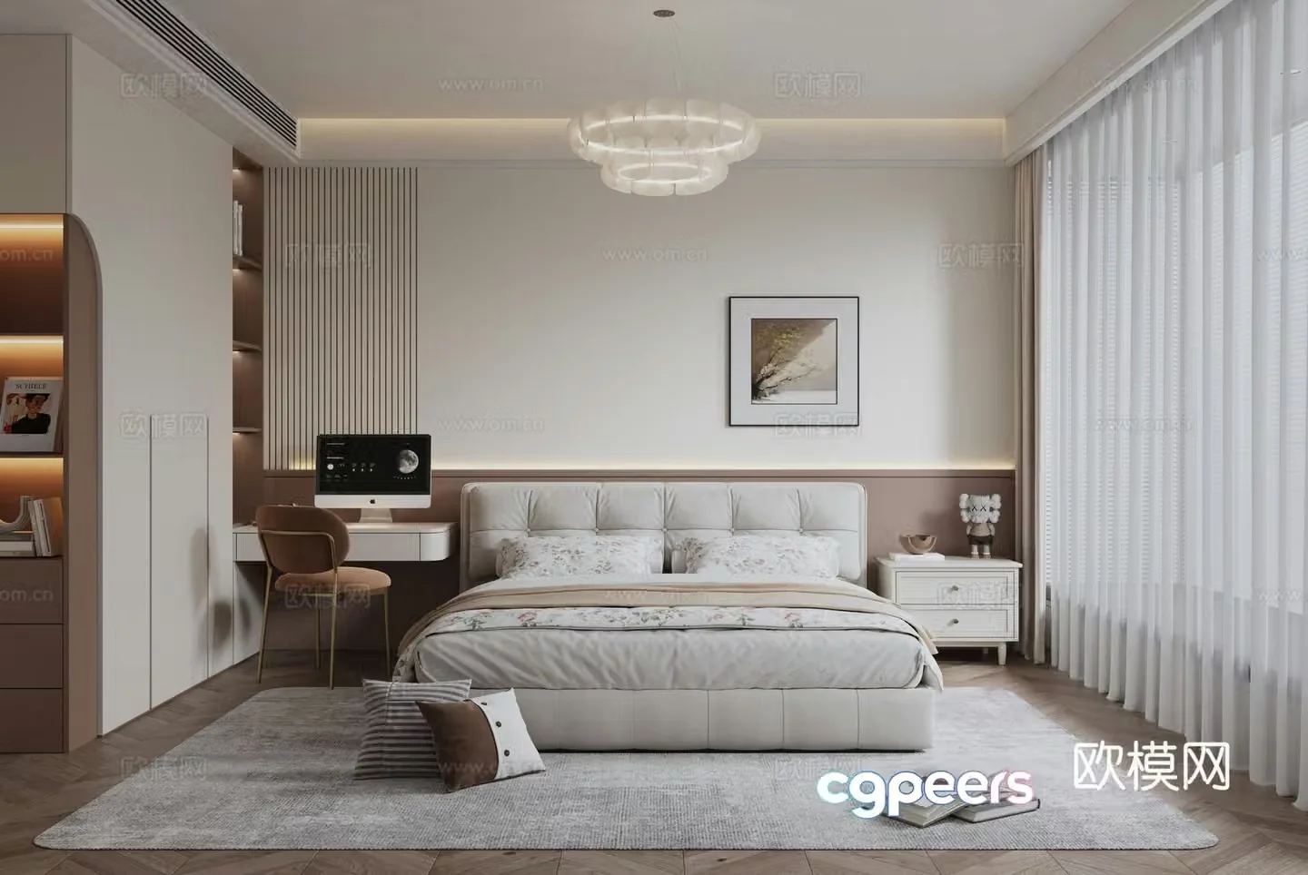 Modern minimalist home bedroom 3d model