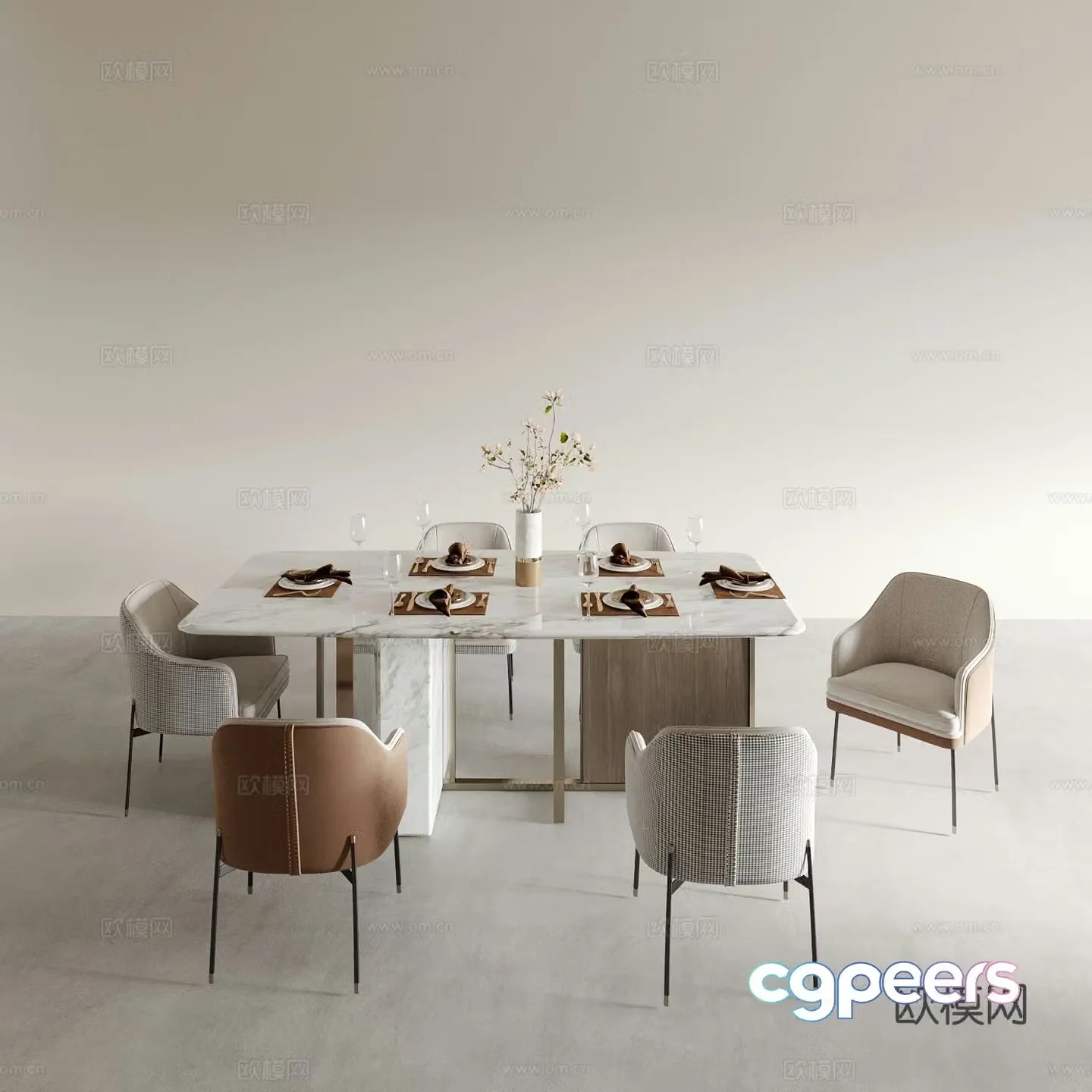 Light luxury dining table and chairs Marble dining table 3D model