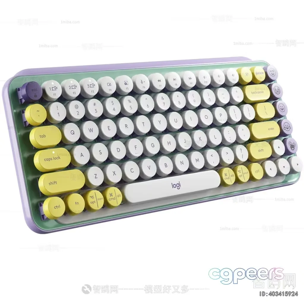 A Purple And Yellow Keyboard 3D Model – 22154 – VRAY Render