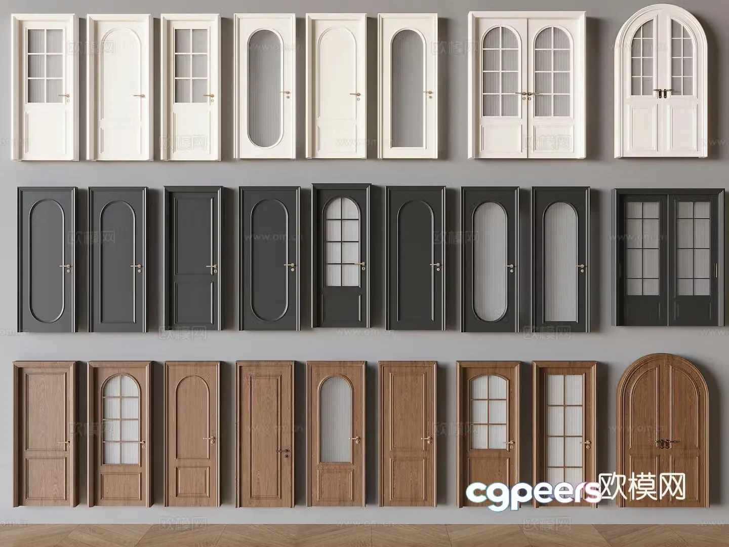 French single-opening double-opening door French mediocre single-even-opening door French glass swing door 3D model