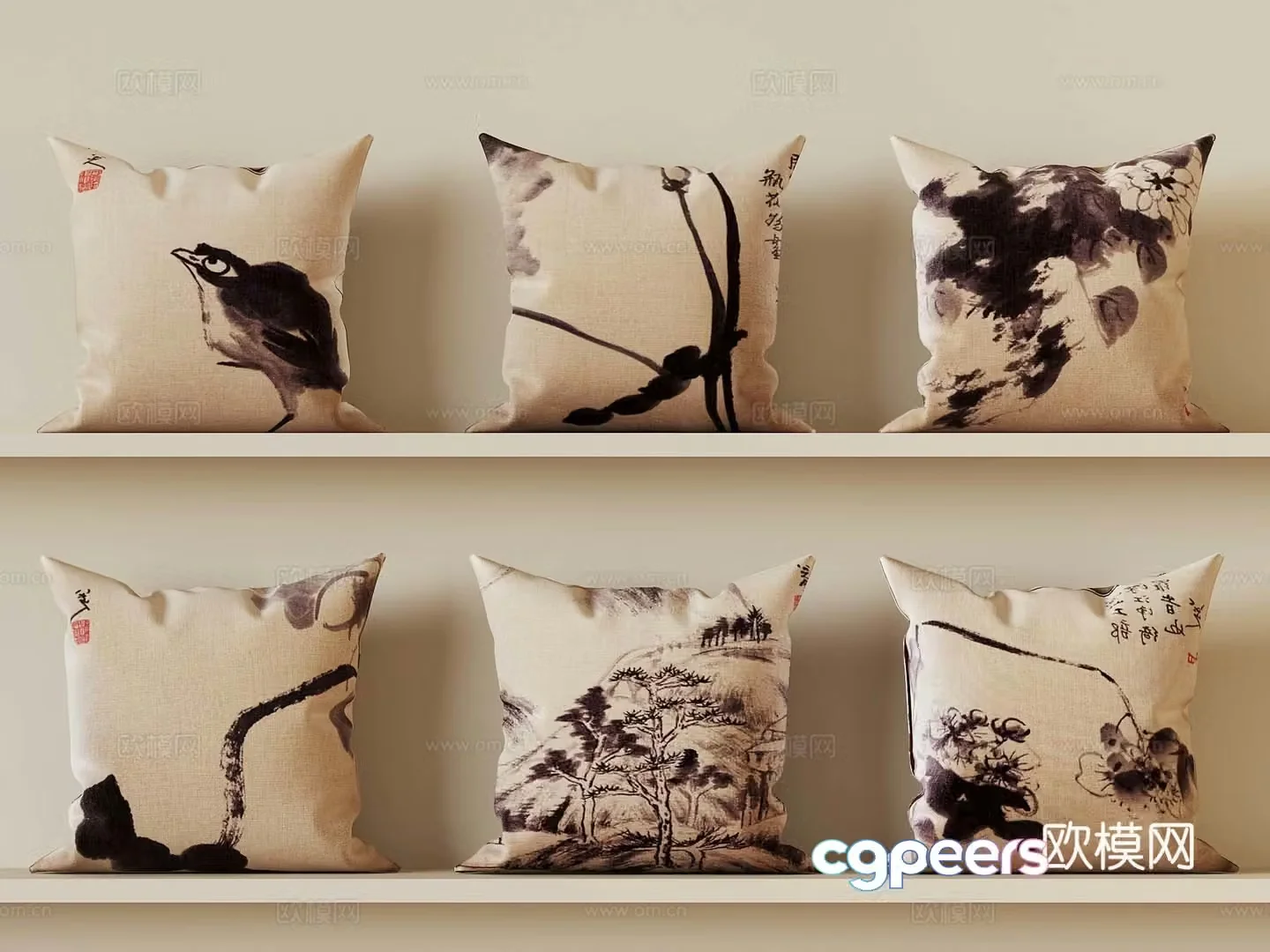 New Chinese style pillow 3D model