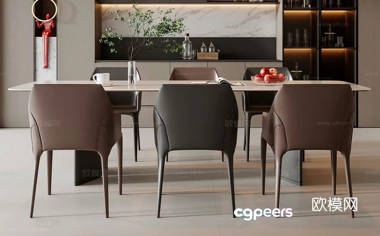 Italian dining table and chair combination 3D model